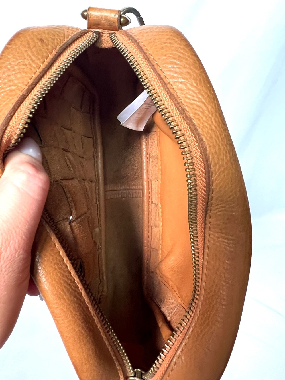 Madewell Woven Leather Crossbody Bag Cognac Brown Camera Bag Adjustable Strap - Picture 7 of 13